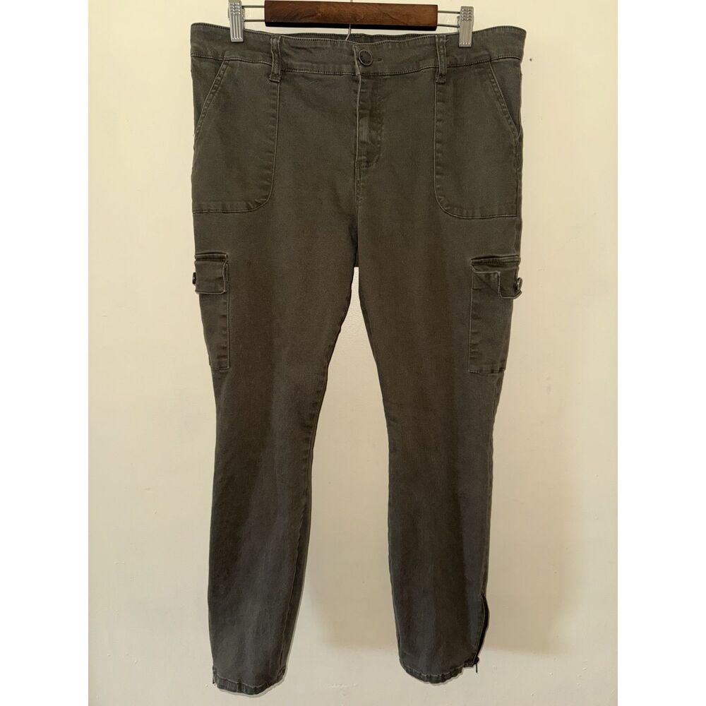 KUT From The Kloth Ankle Skinny Cargo Pants Sz 16 Olive Green Zip Hem Utility